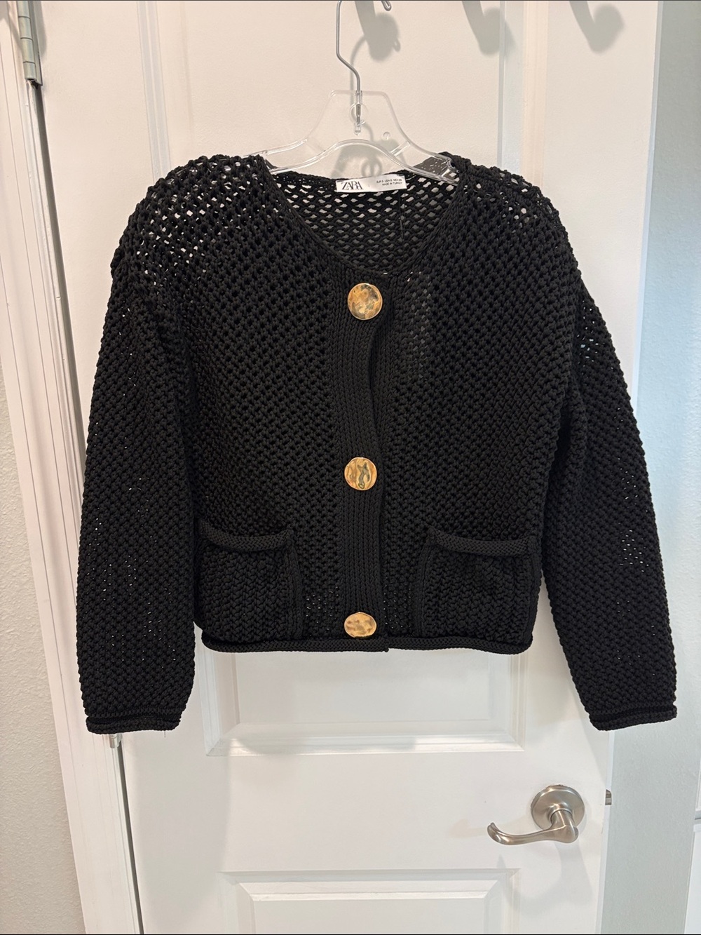 Zara Black Chunky Knit Cardigan with Gold-Tone Buttons